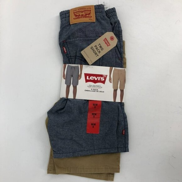 NWT Levi's Men's 2 Pack Slim Fit Pull On  Shorts w/Drawcord. Khaki & Blue. M/8 - Picture 2 of 9
